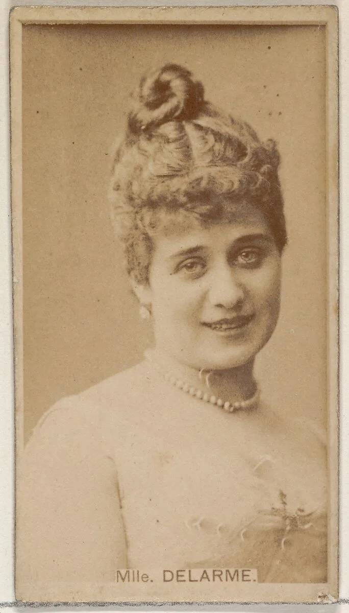 Mlle. Delarme, from the Actors and Actresses series (N45, Type 8) for Virginia Brights Cigarettes — Allen & Ginter