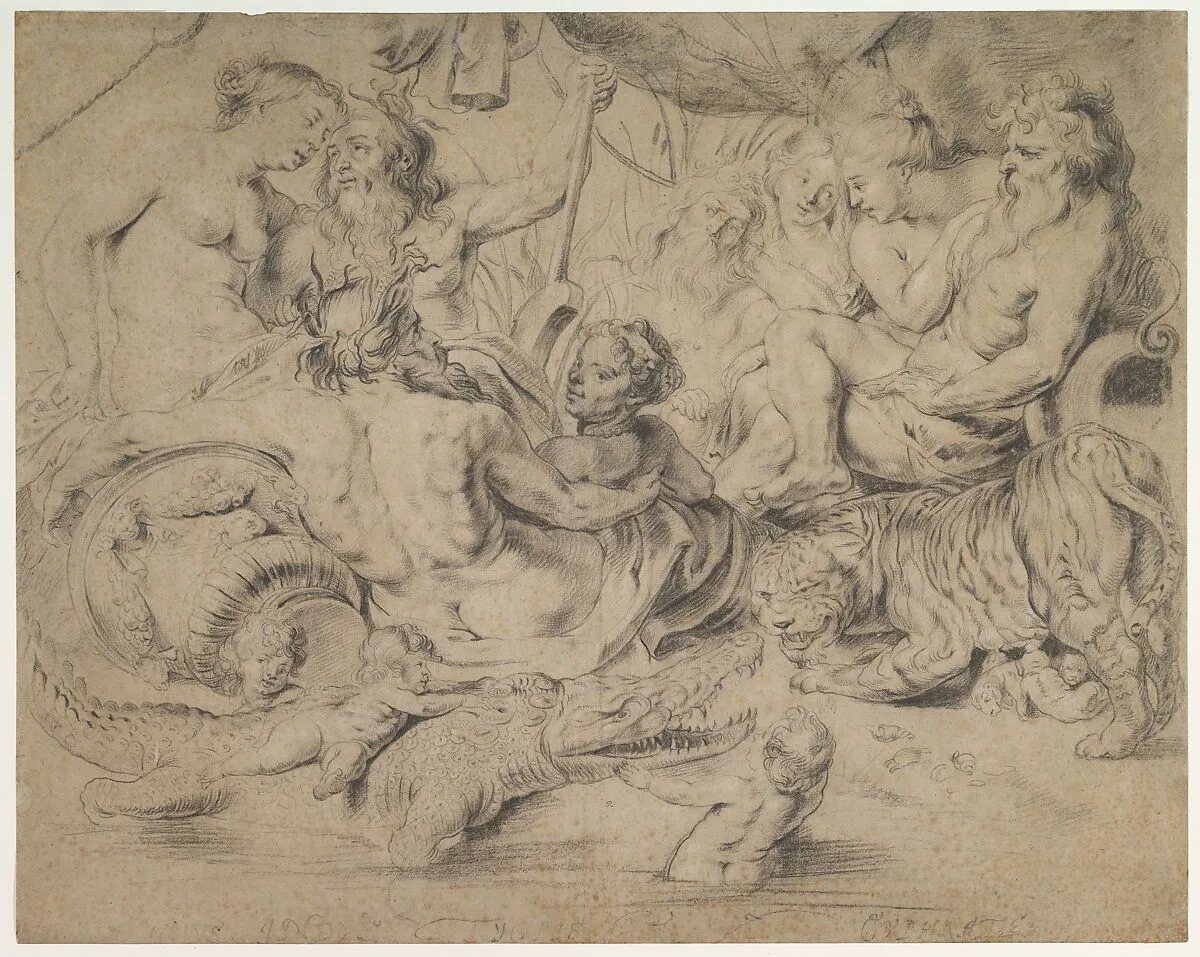 Personifications of the Nile, Indus, Tigris and Euphrates rivers — Peter Paul Rubens|Anonymous, Flemish, 17th century