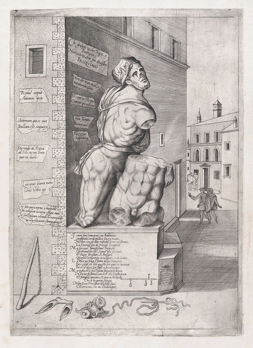 Speculum Romanae Magnificentiae: Statue of Pasquin in the House of Cardinal Ursino — Nicolas Beatrizet|Antonio Lafreri
