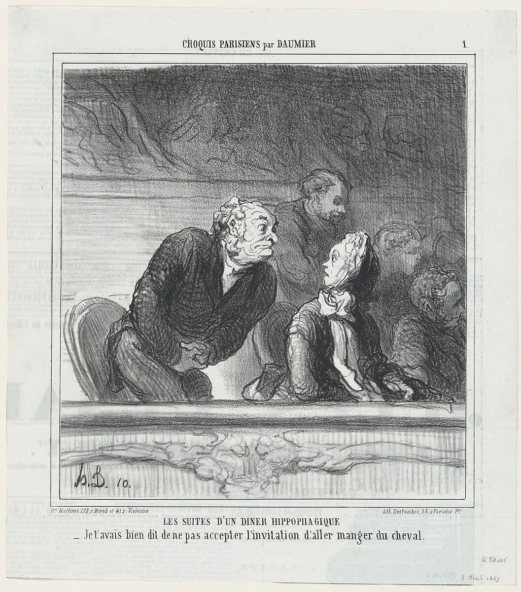 Consequences of a horsemeat dinner, from 'Parisian sketches,' published in Le Charivari, April 8, 1865 — Aaron Martinet|Destouches|Honoré Daumier