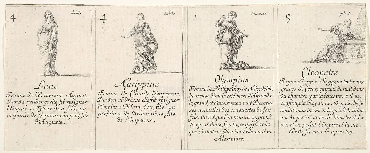Liuie, Agrippine, Olympias, and Cleopatre, from 'The game of queens' (Le jeu des Reines renommées) — Stefano della Bella