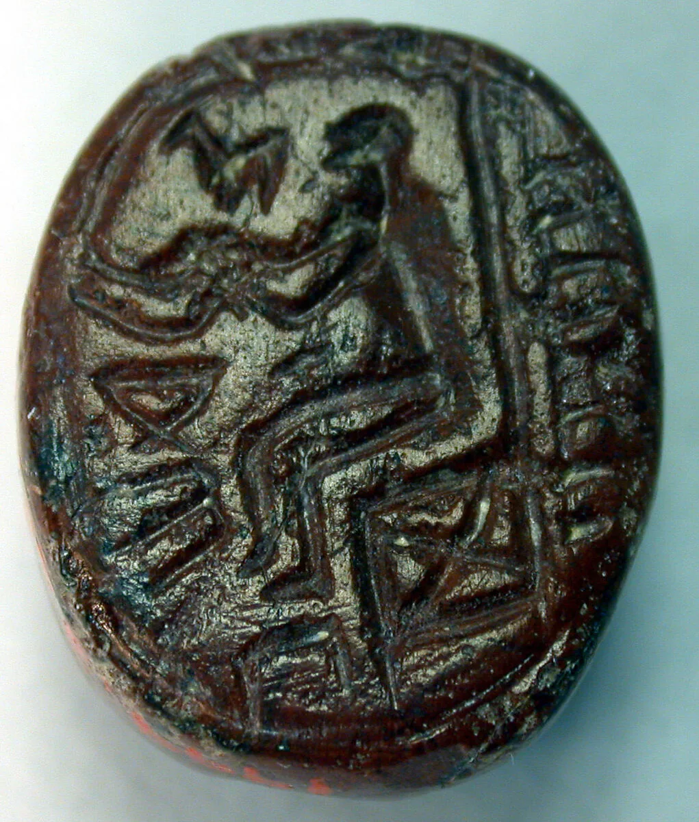 Stamp seal (ovoid) with deity (?) — Unknown