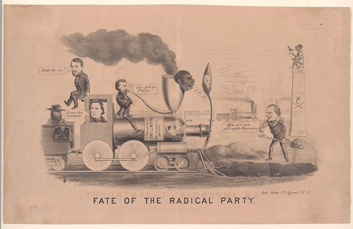 Fate of the Radical Party — Andrew Johnson|Schulyer Colfax Jr.|Benjamin Franklin Butler|Thaddeus Stevens|Ulysses S. Grant|The American News Co.|Currier & Ives