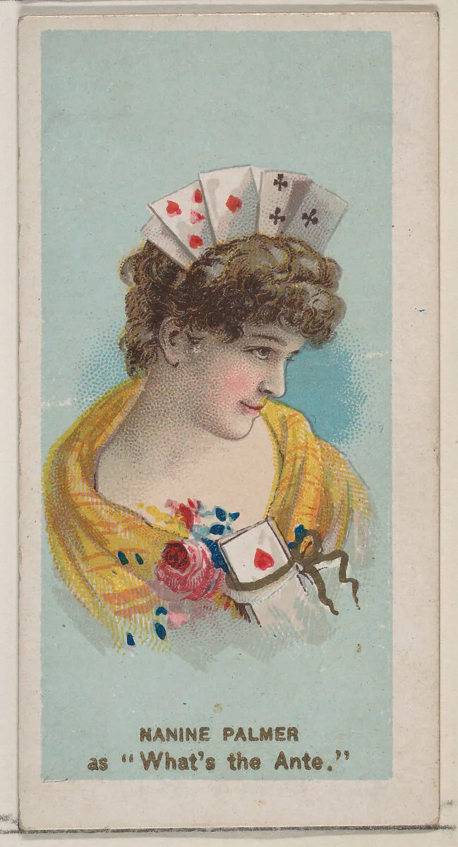 Nanine Palmer as "What's the Ante," from the series Fancy Dress Ball Costumes (N73) for Duke brand cigarettes — W. Duke, Sons & Co.|Knapp & Company