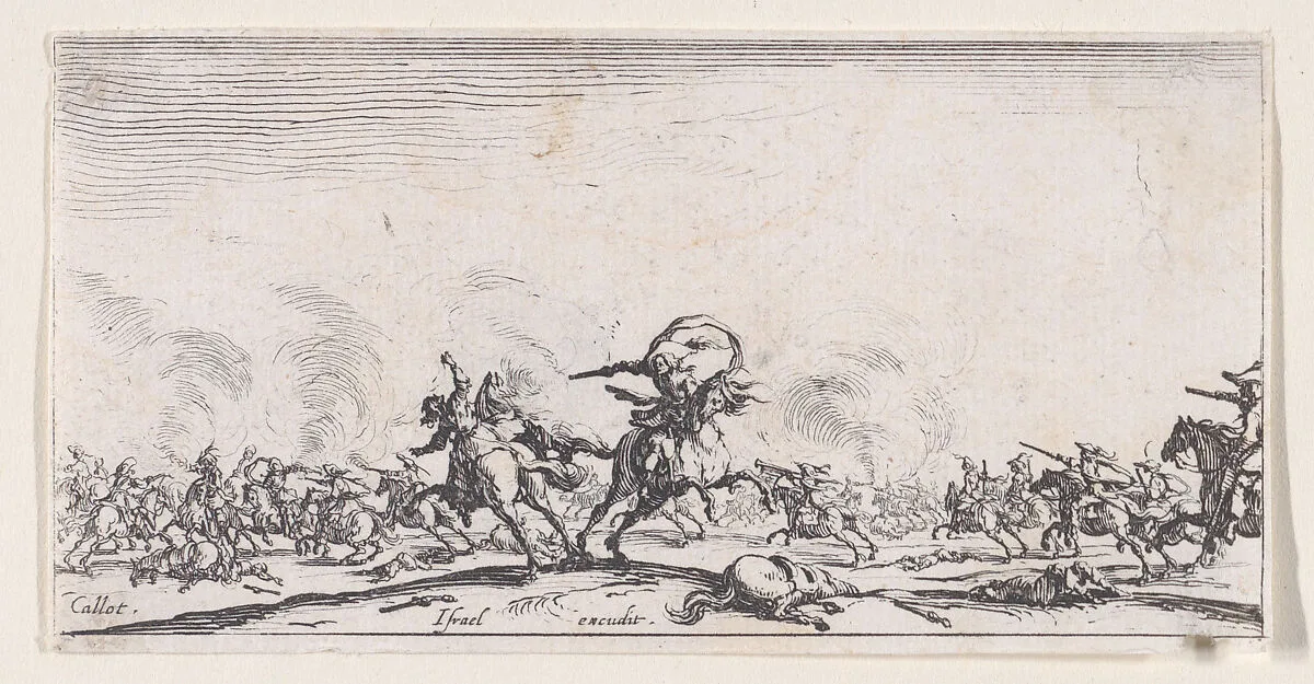Le Combat au Pistolet (The Combat with Pistols), from "Les Combats de Cavalerie" (The Cavalry Combats) — Jacques Callot|Israël Henriet