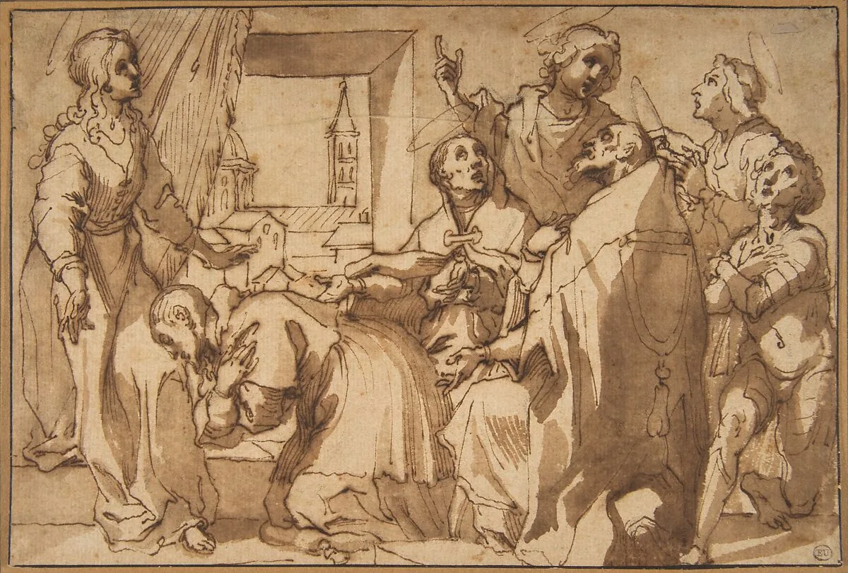 Cardinal Paolo Sfondrato Kneeling Before Saint Cecilia, Accompanied by other Saints — Francesco Vanni