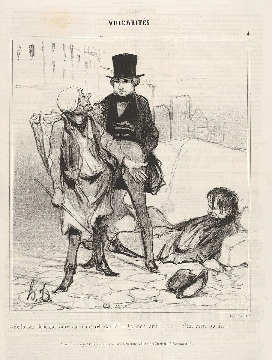 "Ne laissez donc pas vôtre ami dans cet état-là!..," plate 4 from the series Vulgarités, published in Le Charivari — Aubert et Cie|Honoré Daumier