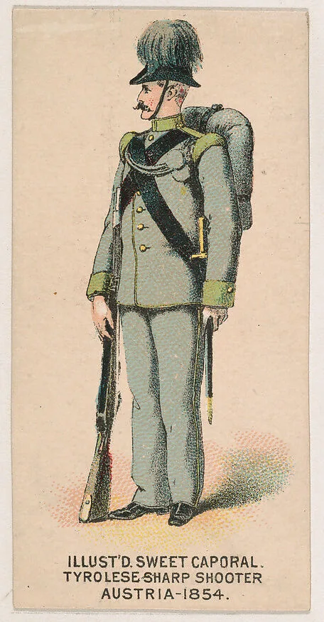 Tyrolese Sharp Shooter, Austria, 1854, from the Military Series (N224) issued by Kinney Tobacco Company to promote Sweet Caporal Cigarettes — Kinney Brothers Tobacco Company