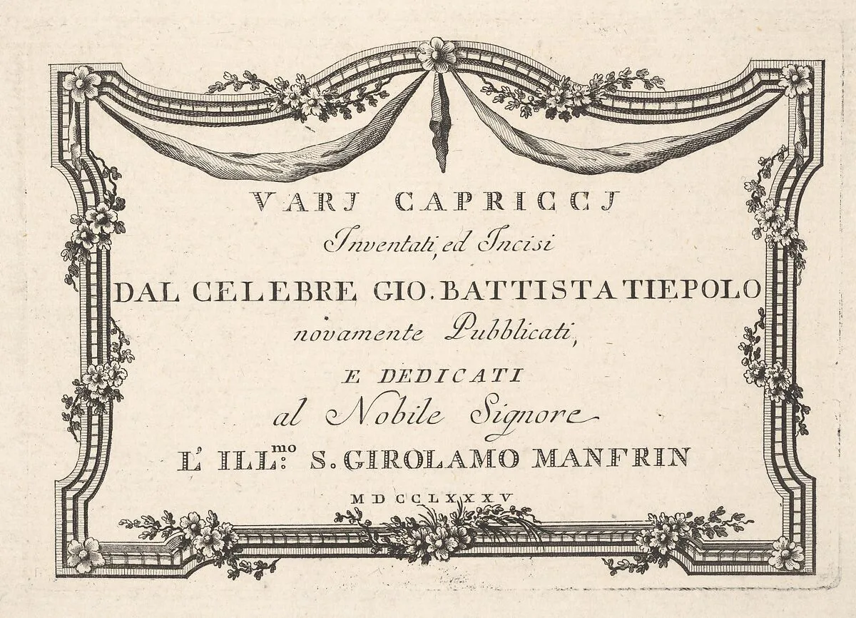 Title page, from Varj Carpiccj — Giovanni Battista Tiepolo