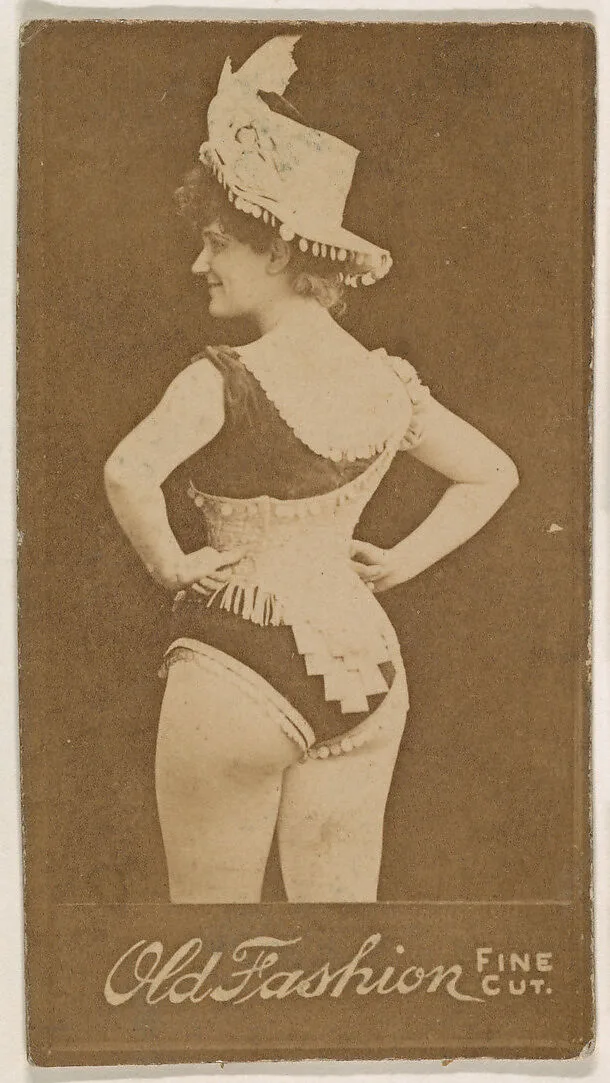 Actress wearing fringed top hat, from the Actresses series (N664) promoting Old Fashion Fine Cut Tobacco — Unknown