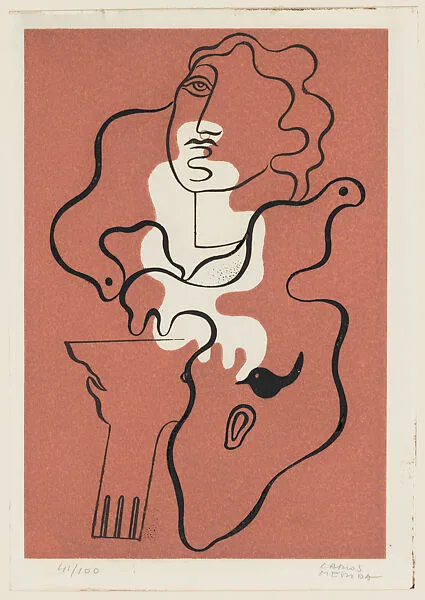 Abstract composition with a head and bird-like form, from "Motivos" — Carlos Mérida
