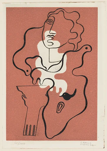 Abstract composition with a head and bird-like form, from "Motivos"