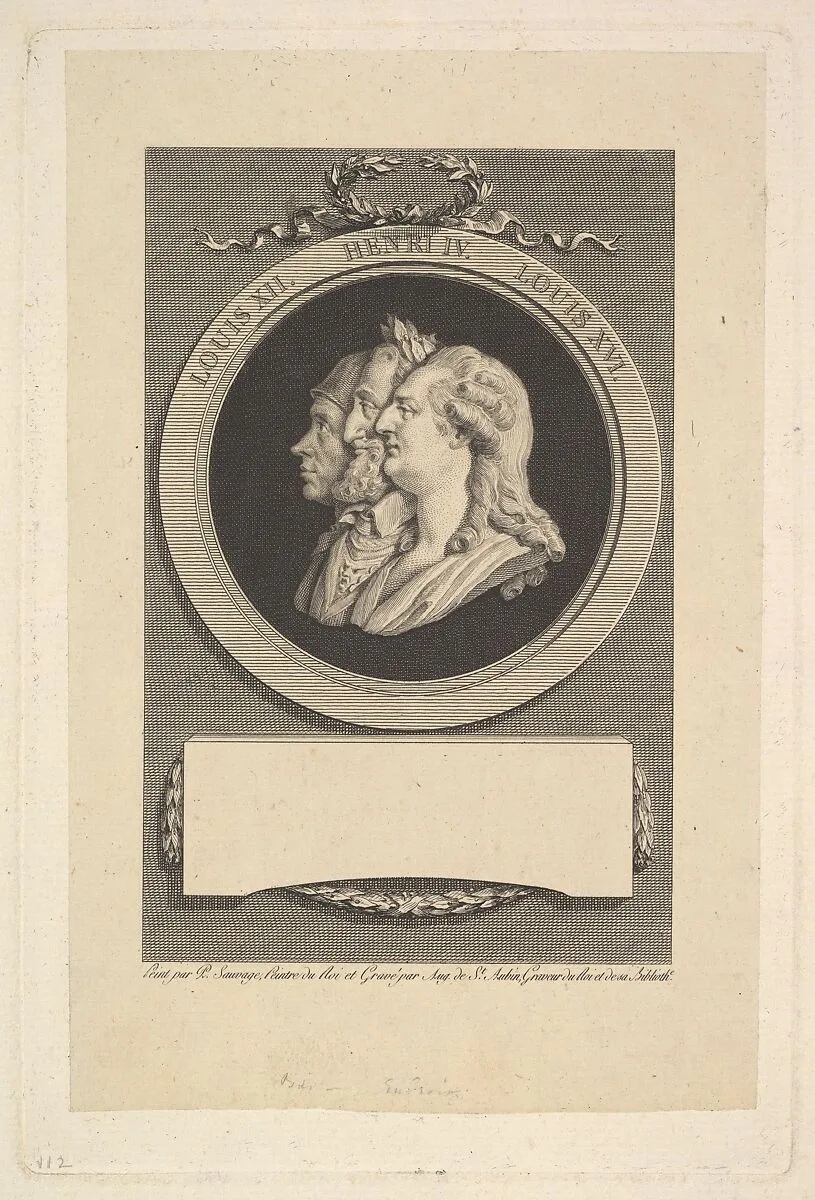 Portrait of Louis XVI, Henri IV, and Louis XII — Augustin de Saint-Aubin|Piat Joseph Sauvage