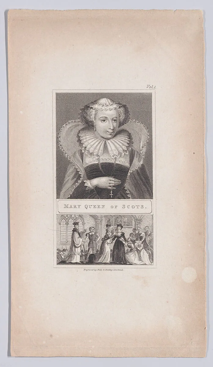 Mary, Queen of Scots, with a small scene of the queen on the scaffold, being prepared by her ladies for execution — Mary, Queen of Scots|James Joshua Neele|Samuel Stockley
