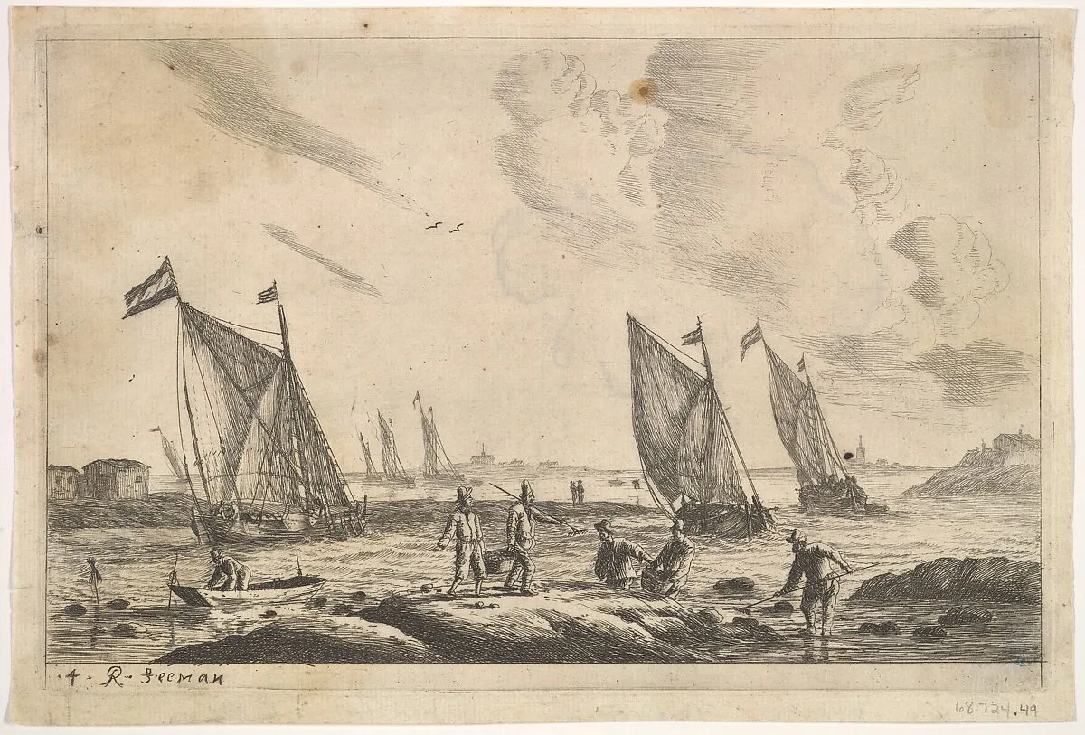 View of Inland Waterway with Fisherman — Reinier Nooms, called Zeeman