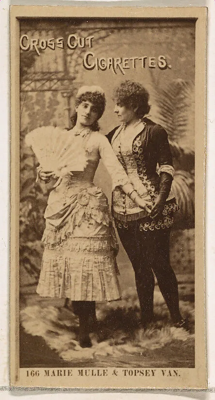 Card Number 166, Marie Mulle and Topsey Van, from the Actors and Actresses series (N145-2) issued by Duke Sons & Co. to promote Cross Cut Cigarettes — W. Duke, Sons & Co.