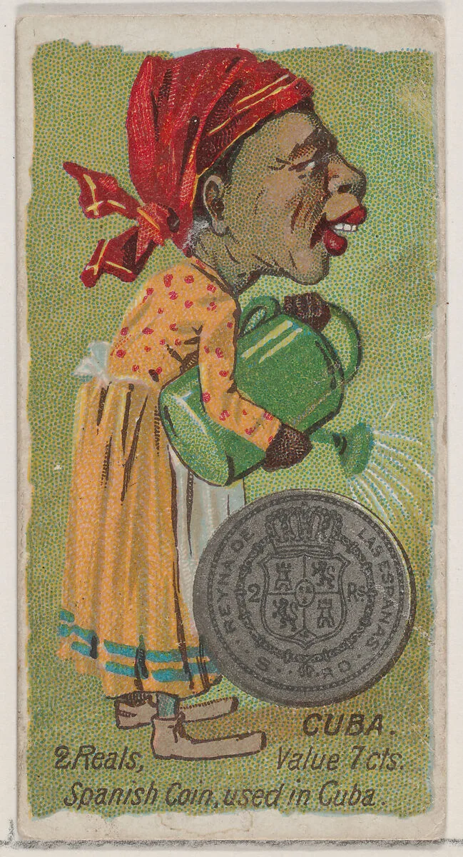 Caricatured Cuban, 2 Reals, from the series Coins of All Nations (N72, variation 2) for Duke brand cigarettes — W. Duke, Sons & Co.