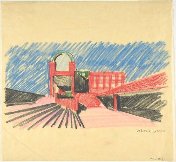 Exterior Perspective from Entrance Court of the Museum of Contemporary Art, Los Angeles — Arata Izozaki