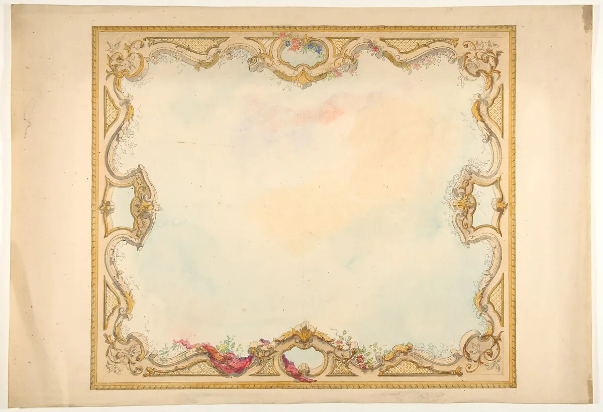 Design for the decoration of aceiling with painted clouds and a pierced border — Jules-Edmond-Charles Lachaise|Eugène-Pierre Gourdet