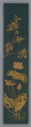 清中期 緙絲蓮鷺圖掛屏|Panel with egret, lotus, and blossoming tree branch