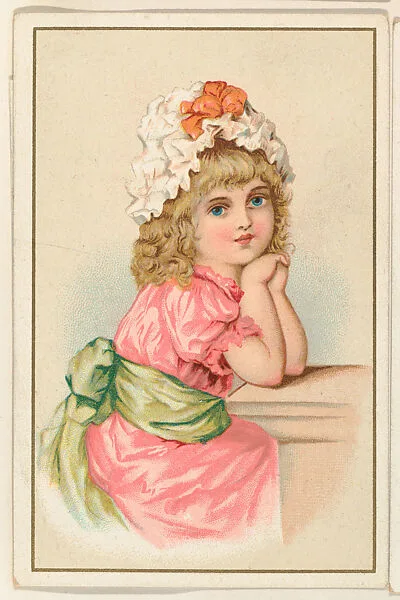 Girl in pink dress with hands clasped, bakery card from the Picture Cards series (D63), issued by the Vienna Model Bakery — Vienna Model Bakery