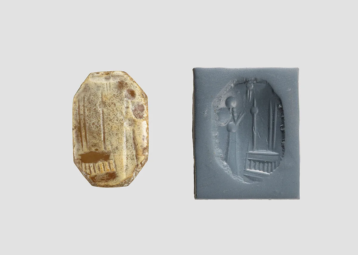 Stamp seal (octagonal pyramid) with cultic scene — Unknown