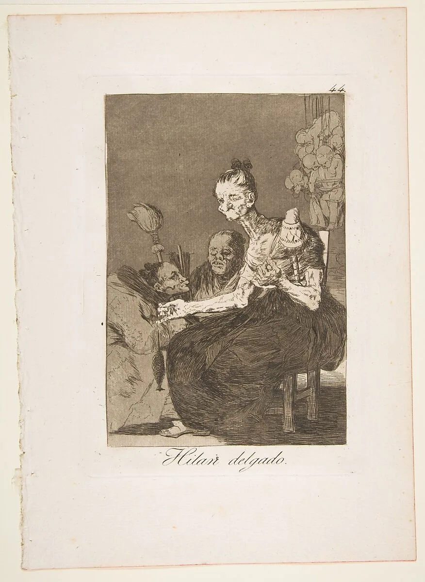 Plate 44 from "Los Caprichos": They spin finely (Hilan delgado) — Goya (Francisco de Goya y Lucientes)