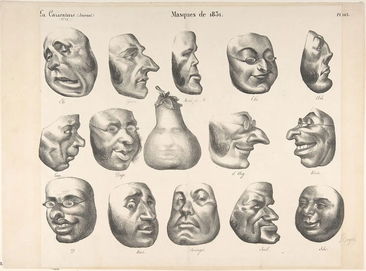 Masks of 1831, published in La Caricature — Honoré Daumier