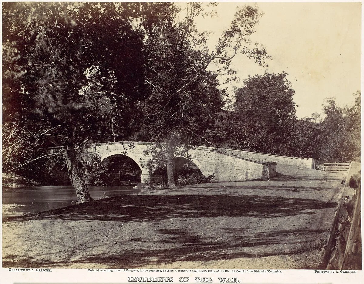 Burnside Bridge, Across the Antietam, near Sharpsburg, No. 1, September 1862 — Alexander Gardner