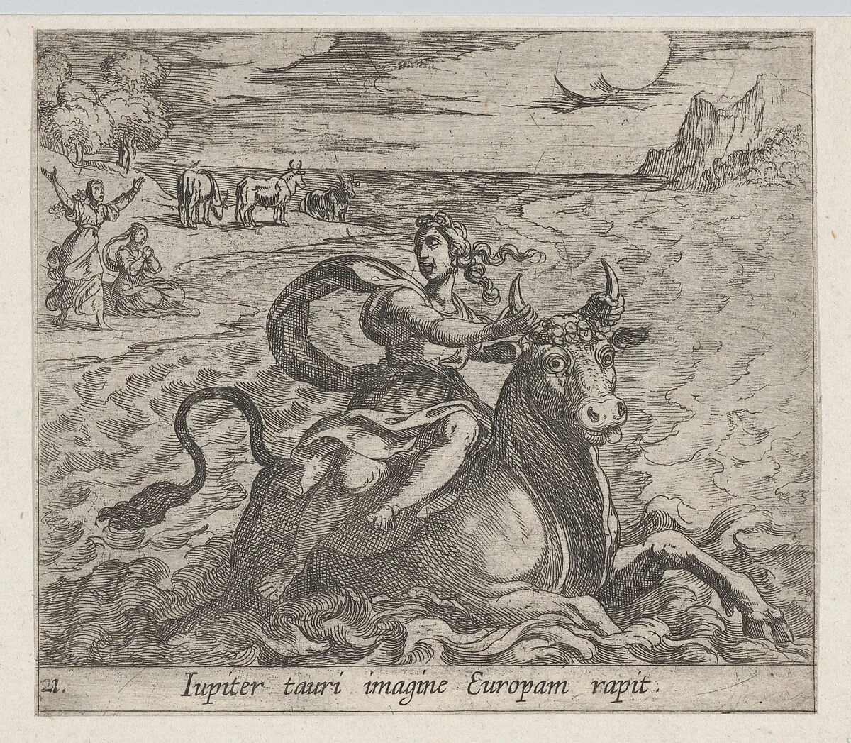 Plate 21: The Rape of Europa (Iupiter tauri imagine Europam rapit), from Ovid's 'Metamorphoses' — Antonio Tempesta