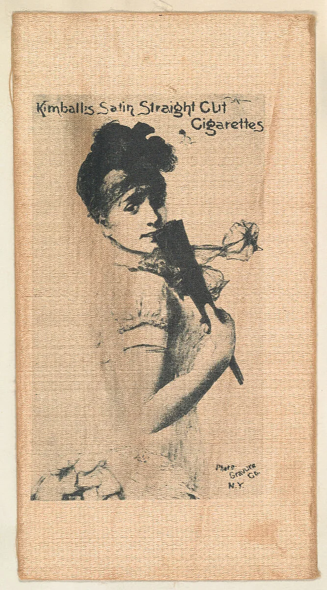 Woman holding fan (on brown silk), from the Girl Art Subjects series (N193) issued by Wm. S. Kimball & Co. — The Photo-Gravure Company|William S. Kimball & Company
