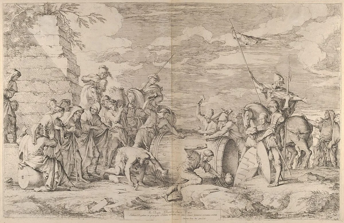 The death of Marcus Atilius Regulus, showng being nailed into a tub by the Carthaginians — Salvator Rosa