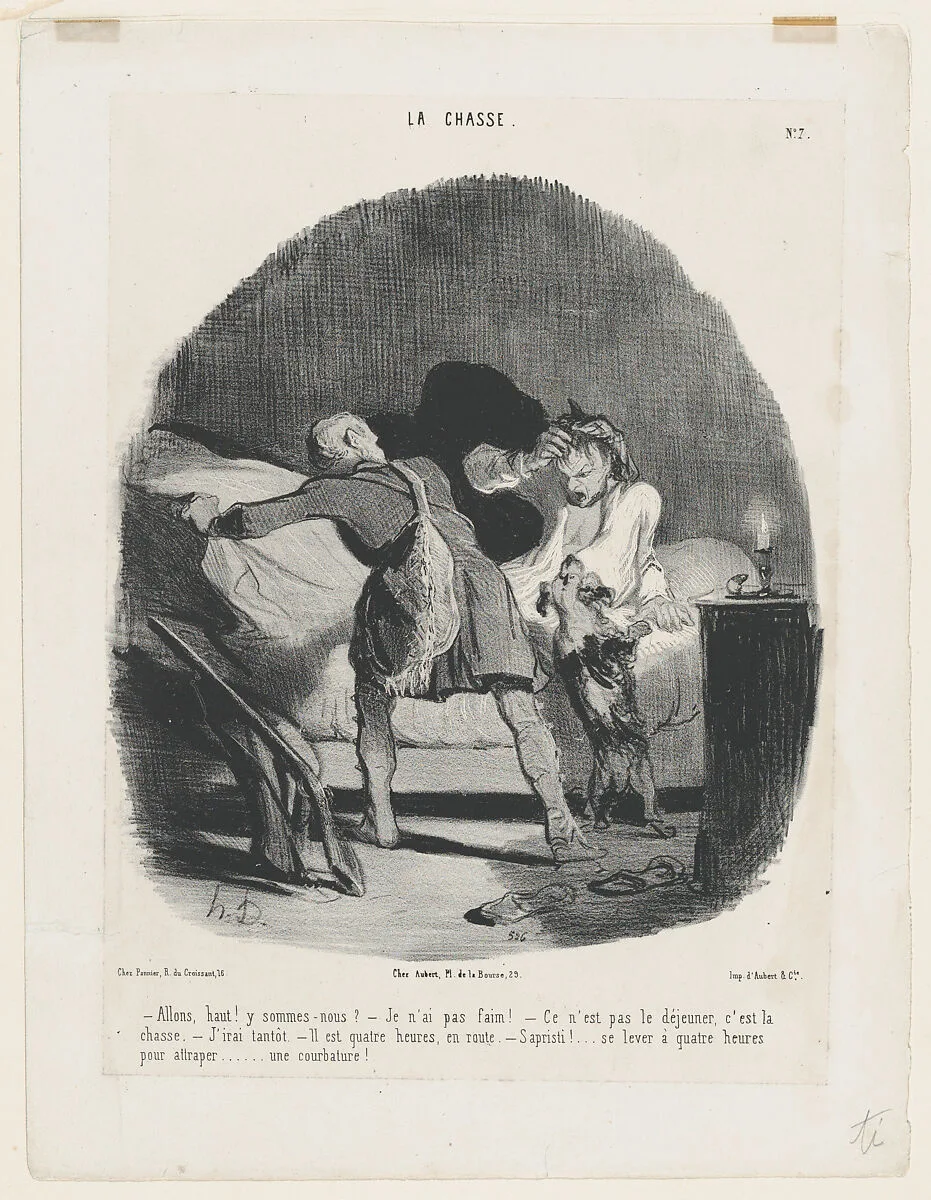 Allons haut! Y sommes-nous? . . . from La Chasse, published in Le Charivari, November 11, 1843 — Honoré Daumier|Pannier et Cie.|Aubert et Cie