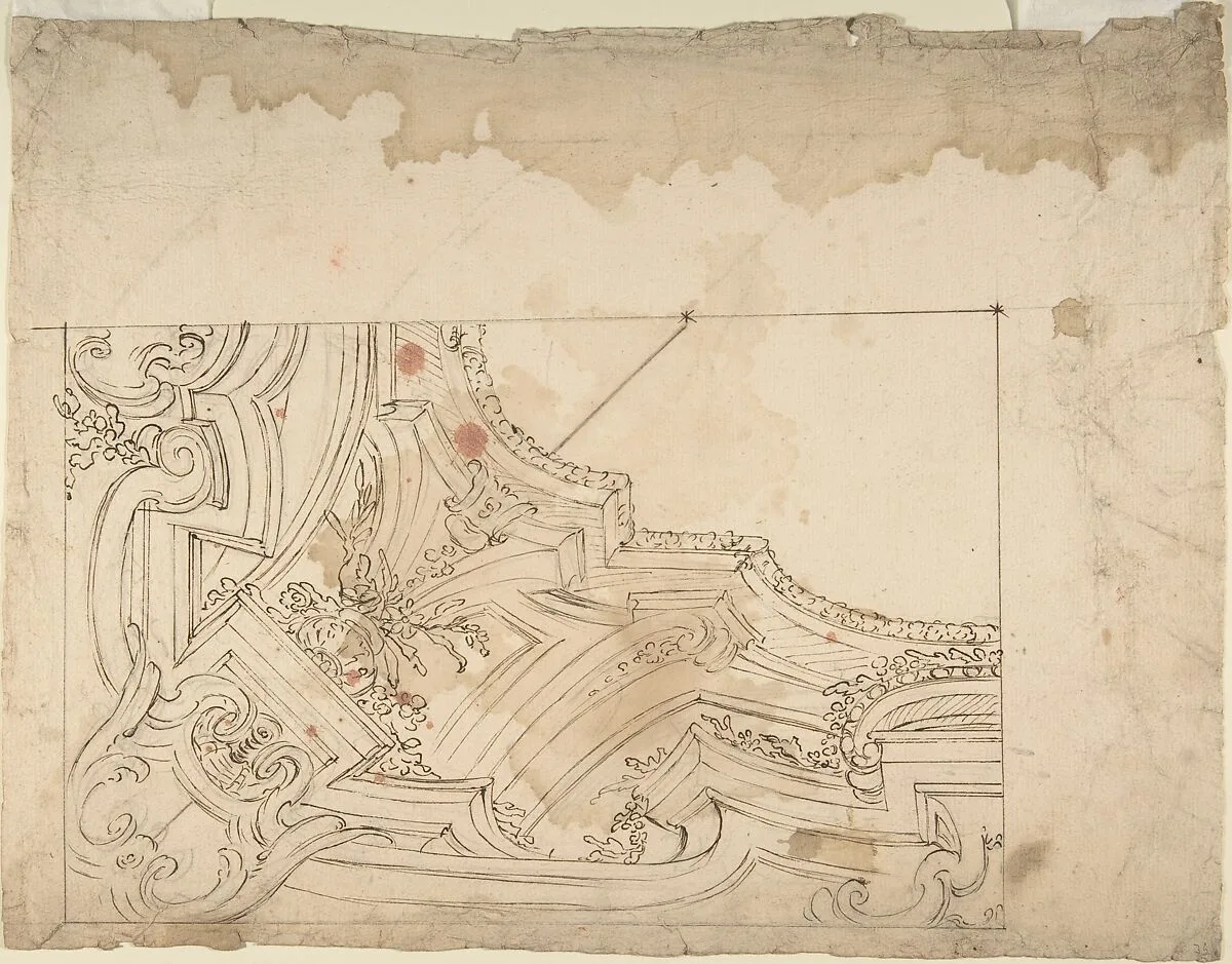 Design for Corner of a Cove (recto); Designs for a Ceiling (?) (verso) — Anonymous, Italian, Piedmontese, 18th century