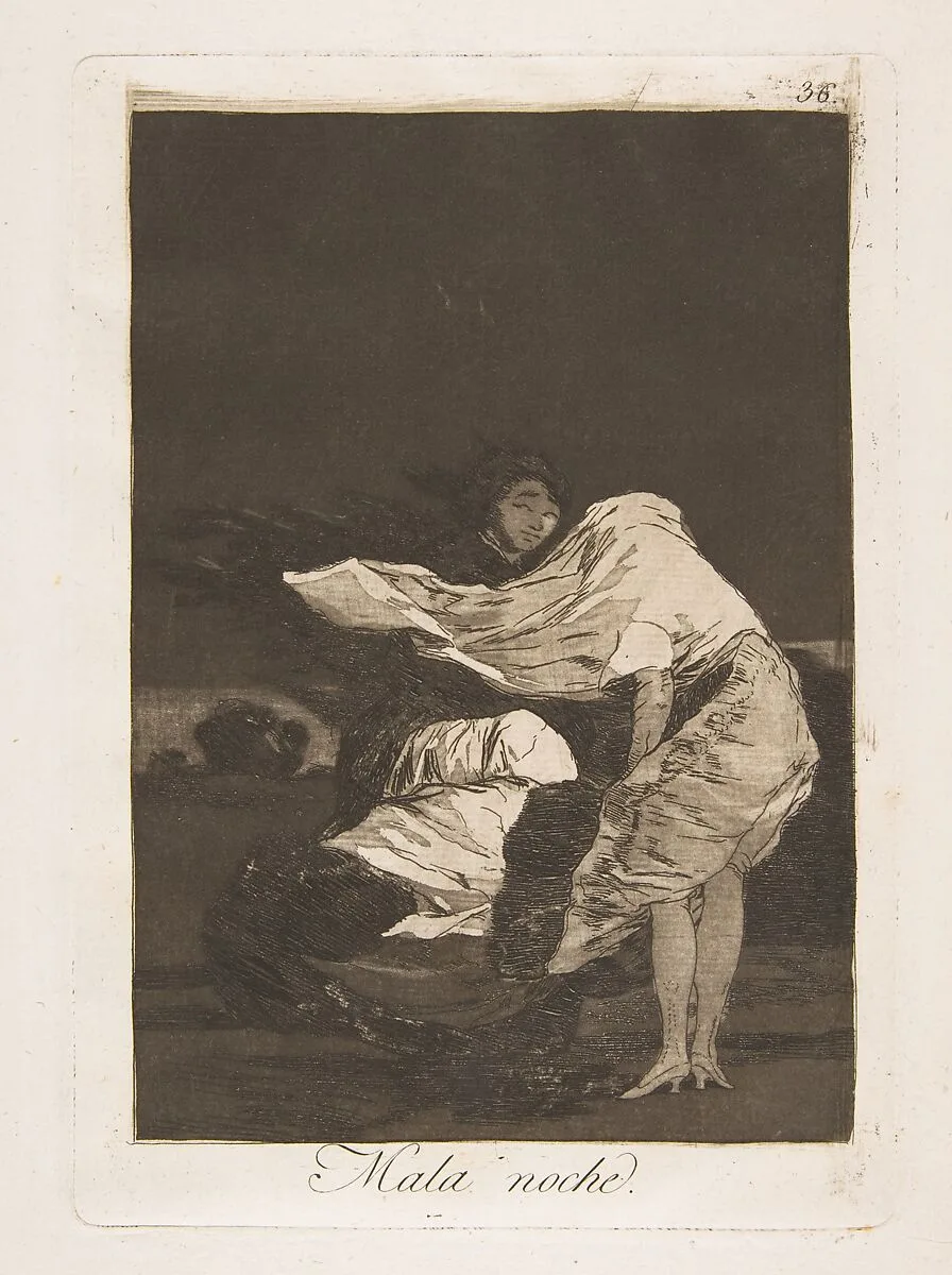 Plate 36 from "Los Caprichos": A bad night (Mala noche) — Goya (Francisco de Goya y Lucientes)