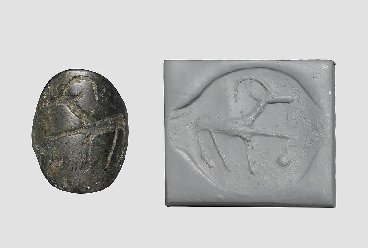Seal ring and modern impression: horned animal — Unknown