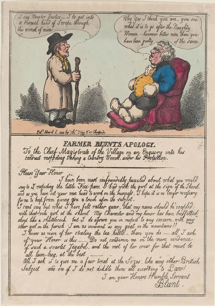 Farmer Blunt's Apology — George Murgatroyd Woodward|Thomas Tegg|Thomas Rowlandson
