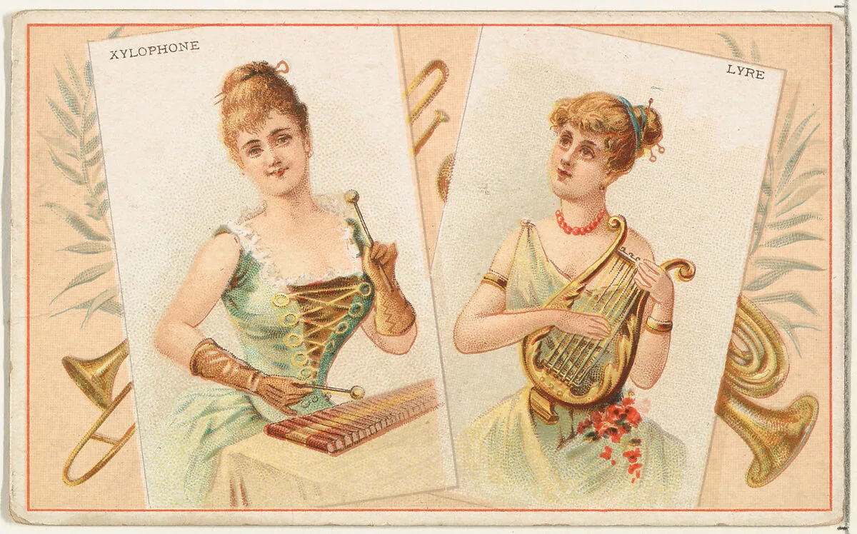 Xylophone and Lyre, from the Musical Instruments series (N121) issued by Duke Sons & Co. to promote Honest Long Cut Tobacco — W. Duke, Sons & Co.|Schumacher & Ettlinger