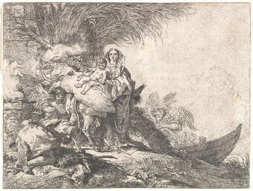 Joseph Adoring the Christ Child near a Smoking Altar, from the Flight into Egypt