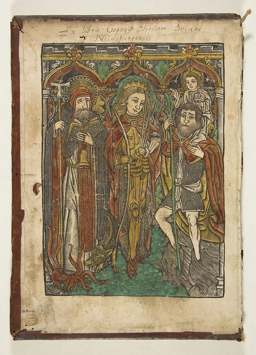Saints Anthony, Sebastian and Christopher — Anonymous, German, Cologne, 15th century