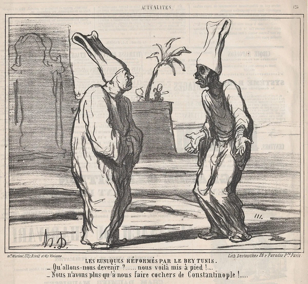 Eunuchs Reformed by the Bey of Tunis, from 'News of the Day,' published in Le Charivari, January 18, 1860 — Destouches|Honoré Daumier|Aaron Martinet