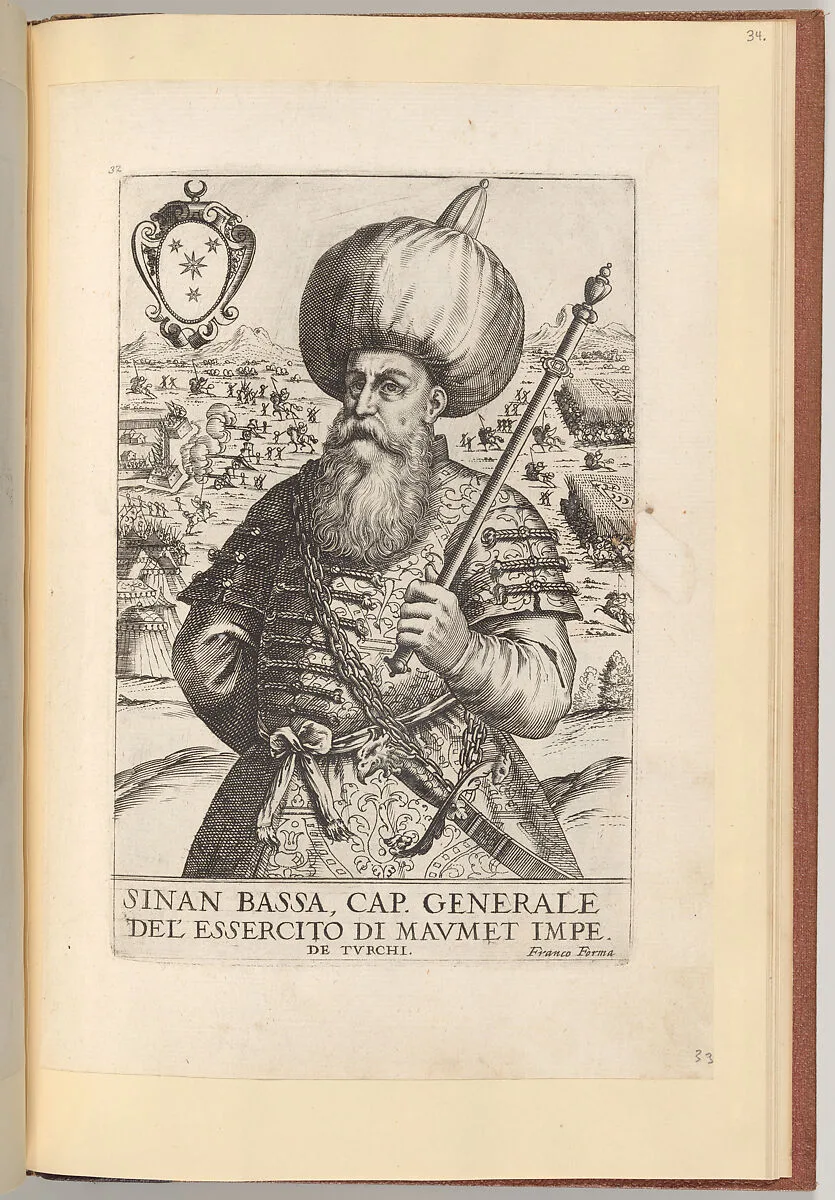 Sinan Bassa, from Effigie naturali dei maggior prencipi et piu valorosi capitani di questa eta con l'arme loro — Giacomo Franco|Giacomo Franco