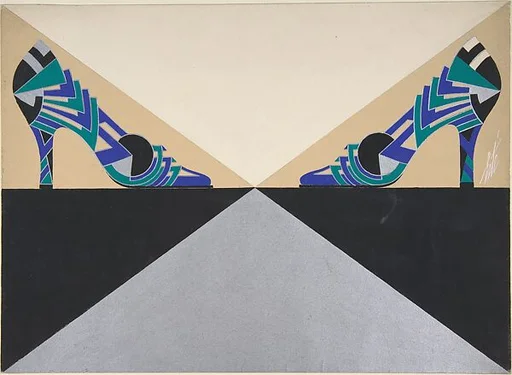 Blue, Green, Black and Silver Geometric-Patterned Pump for Delman's Shoes, New York