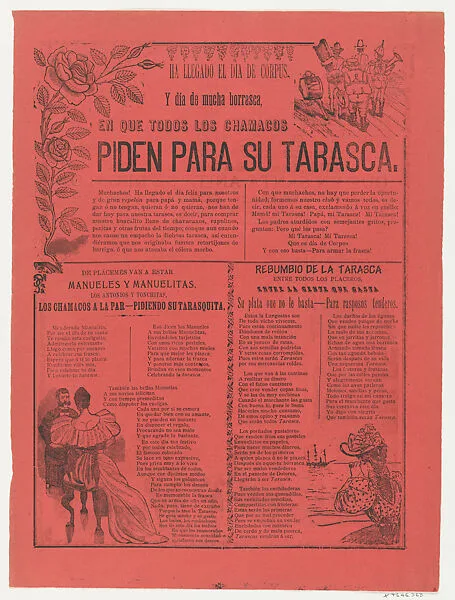 Broadsheet relating to the arrival of the day of Corpus and its celebrations, descriptions in the bottom section — Anonymous|Antonio Vanegas Arroyo