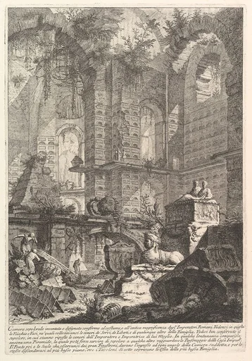 Camera sepolcrale inventata e disegnata conforme al costume, e all'antica magnificenza degl'Imperatori Romani... (Imaginary sepulcral chamber designed according to the fashion and ancient magnficence of the Roman Emperors...), from "Prima Parte di Architettura, e Prospettive"