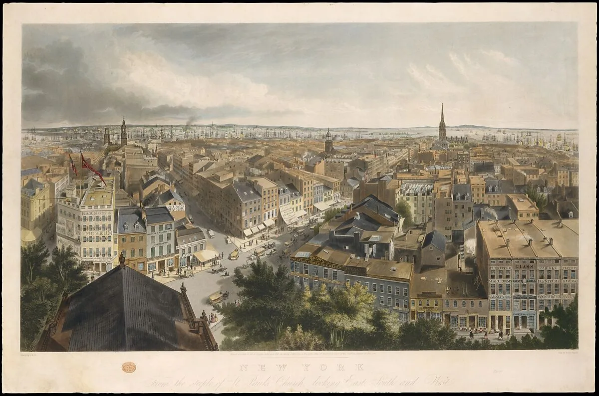 New York from the Steeple of St. Paul's Church, Looking East, South, and West — Henry A. Papprill|John William Hill|Henry J. Megarey
