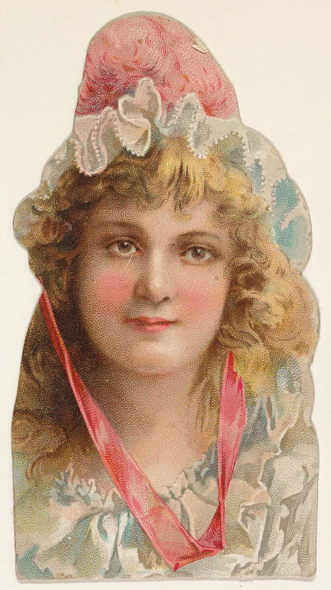 Actress wearing hat with pink feathers and ribbon, from Stars of the Stage, Fourth Series (N132) issued by Duke Sons & Co. to promote Honest Long Cut Tobacco — W. Duke, Sons & Co.|American Tobacco Company