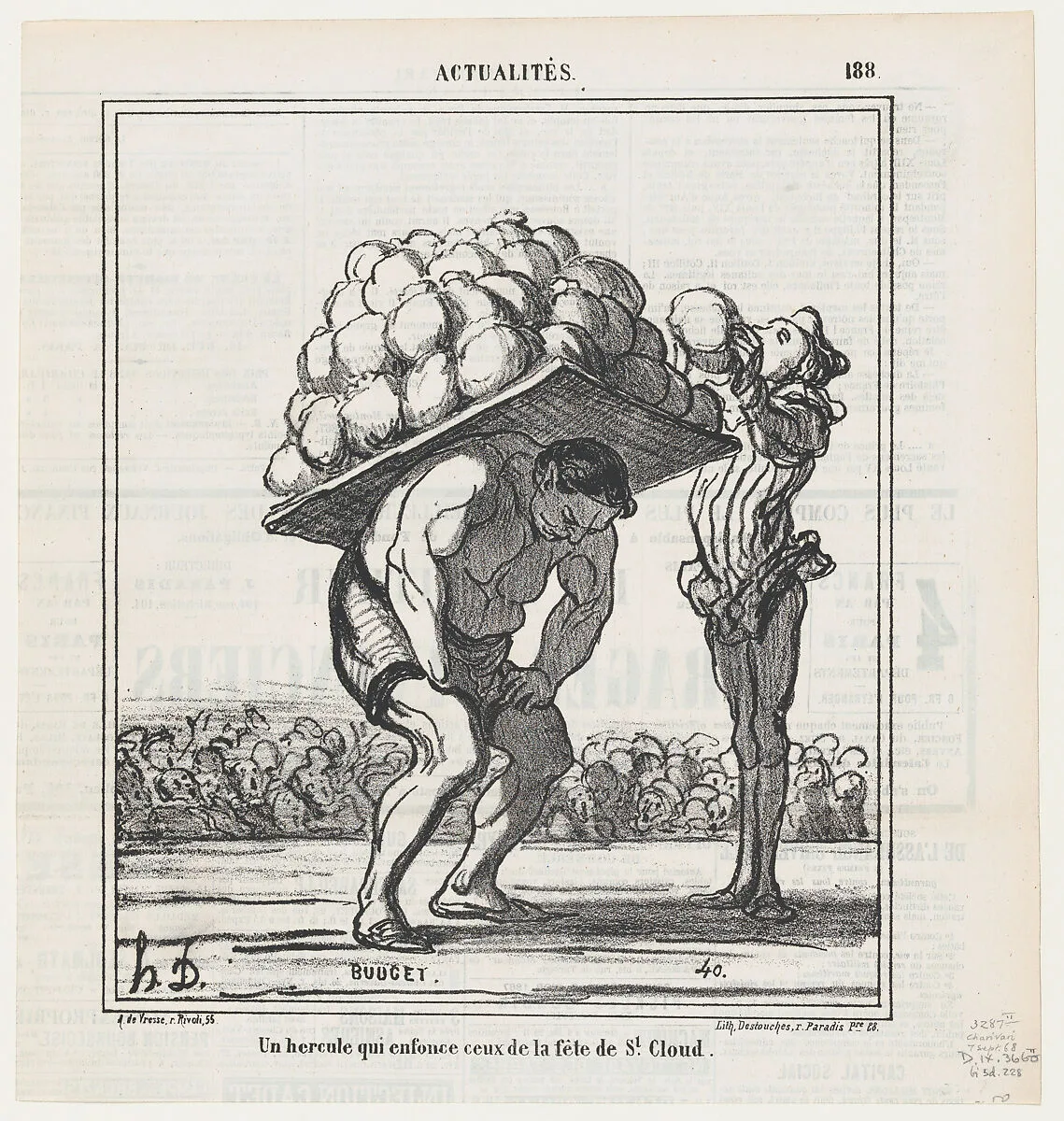A Hercules who even beats those at the Saint-Cloud Fair, from 'News of the day,' published in Le Charivari, September 7, 1868 — Arnaud de Vresse|Honoré Daumier|Destouches