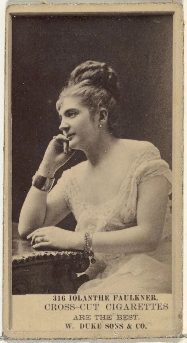 Card Number 316, Iolanthe Faulkner, from the Actors and Actresses series (N145-3) issued by Duke Sons & Co. to promote Cross Cut Cigarettes — W. Duke, Sons & Co.
