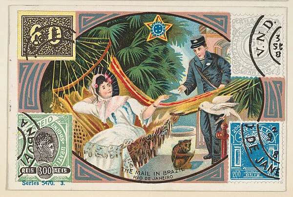 The Mail in Brazil, bakery card from the Stamps and Mail Carriers of All Nations series (D73), issued by the Rochester Baking Company — Rochester Baking Company